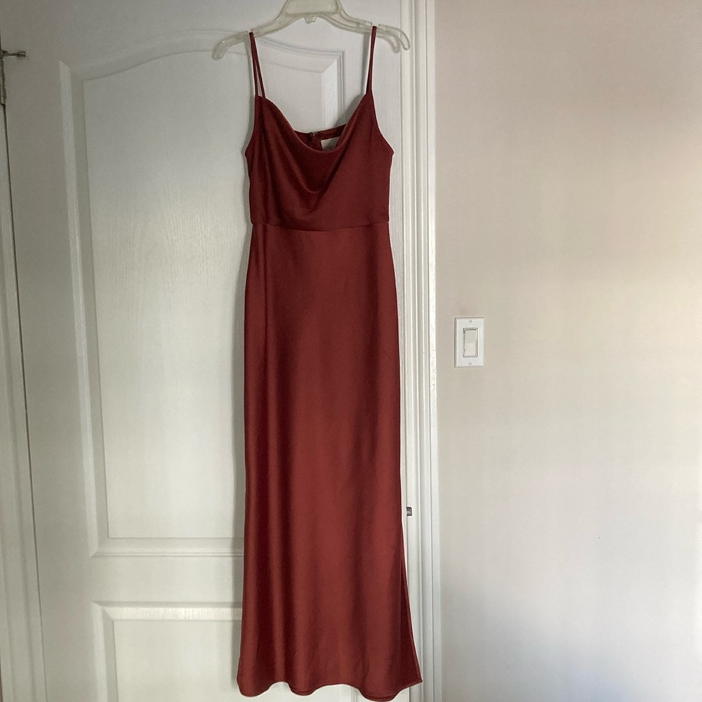 BHLDN cali satin midi dress in cinnamon